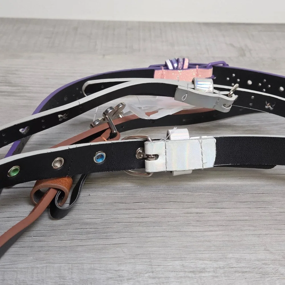 Girls Skinny Belt Set 4pc Multicolor Flower Heart Butterfly Glitter Holographic